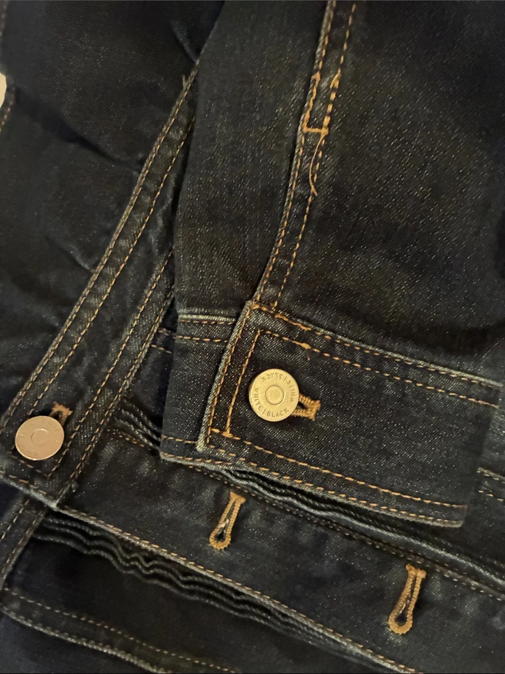 White House Black Market Dark Indigo Ruffle-Collar Denim Jacket - Picture 4 of 7